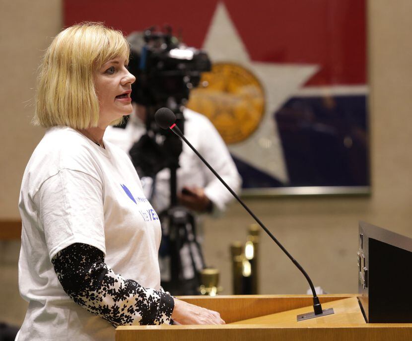 Kim Noltemy, president and CEO of the Dallas Symphony Association, speaks during a City...