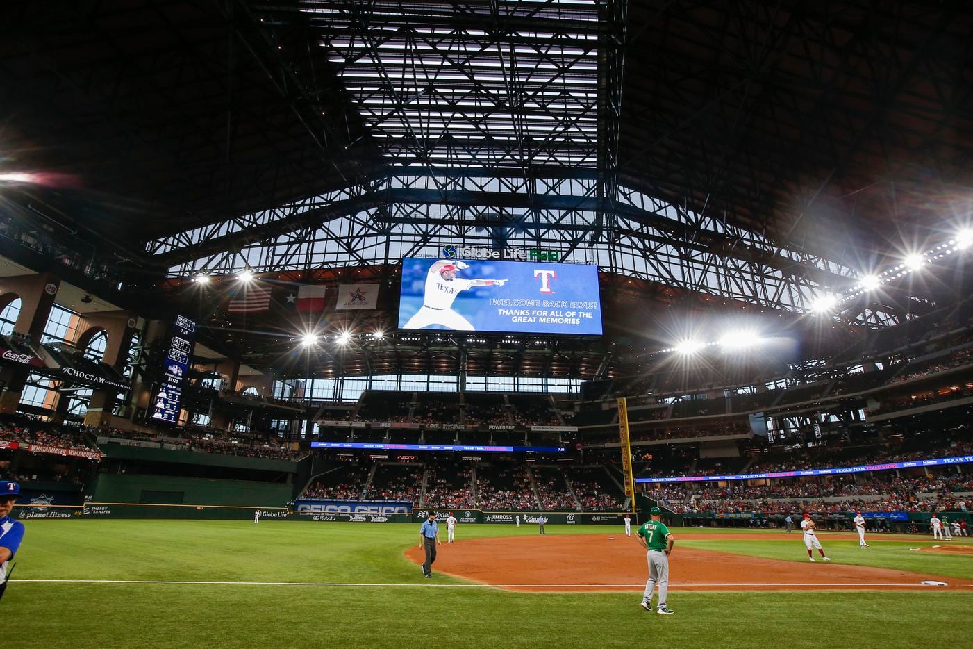 A video montage of former Texas Rangers’, and now Oakland Athletics shortstop Elvis Andrus,...