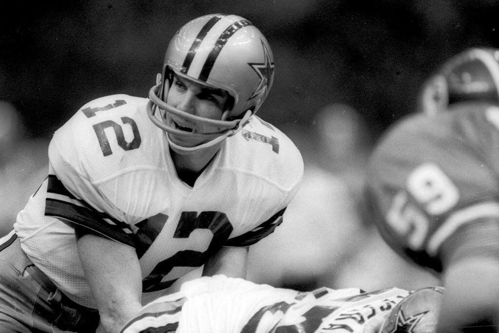 FILE - In this Jan. 15, 1978, file photo, Dallas Cowboys quarterback Roger Staubach calls...