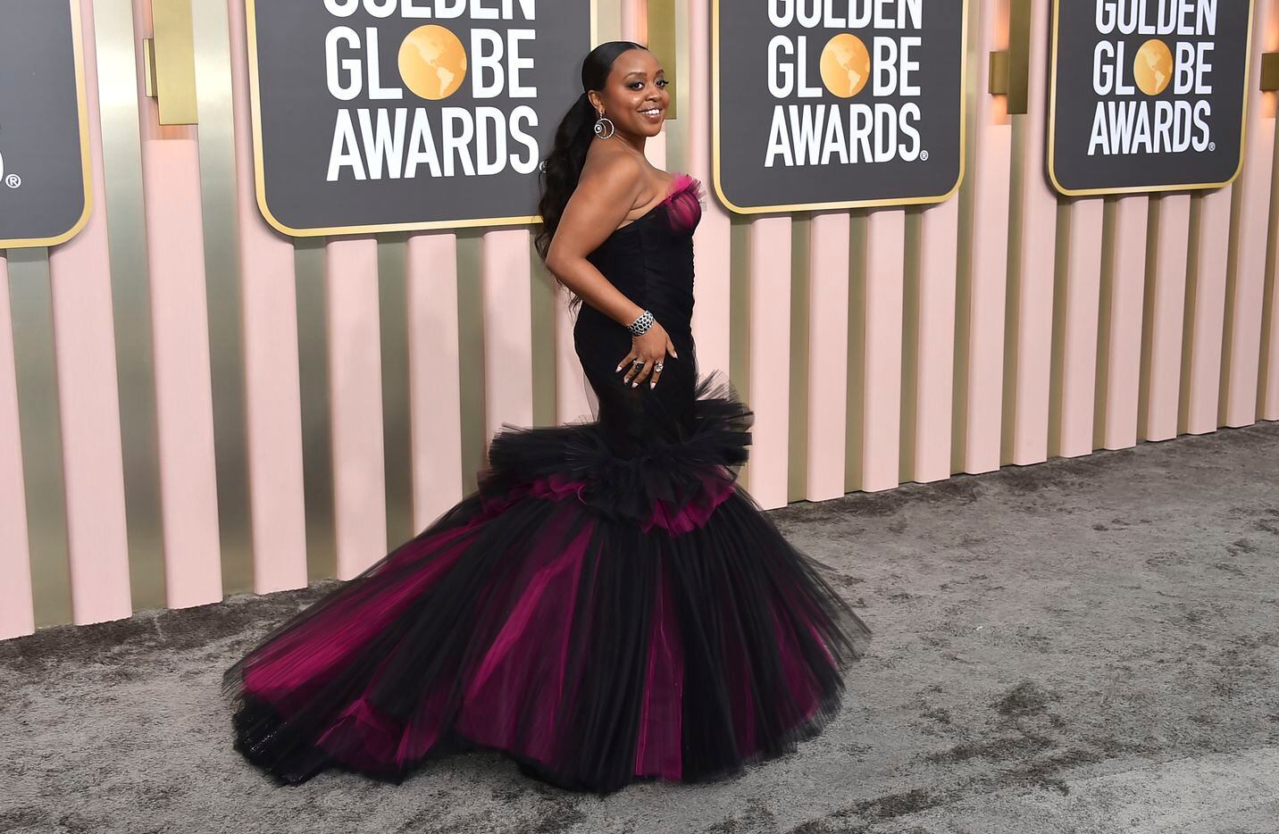 Quinta Brunson arrives at the 80th annual Golden Globe Awards at the Beverly Hilton Hotel on...