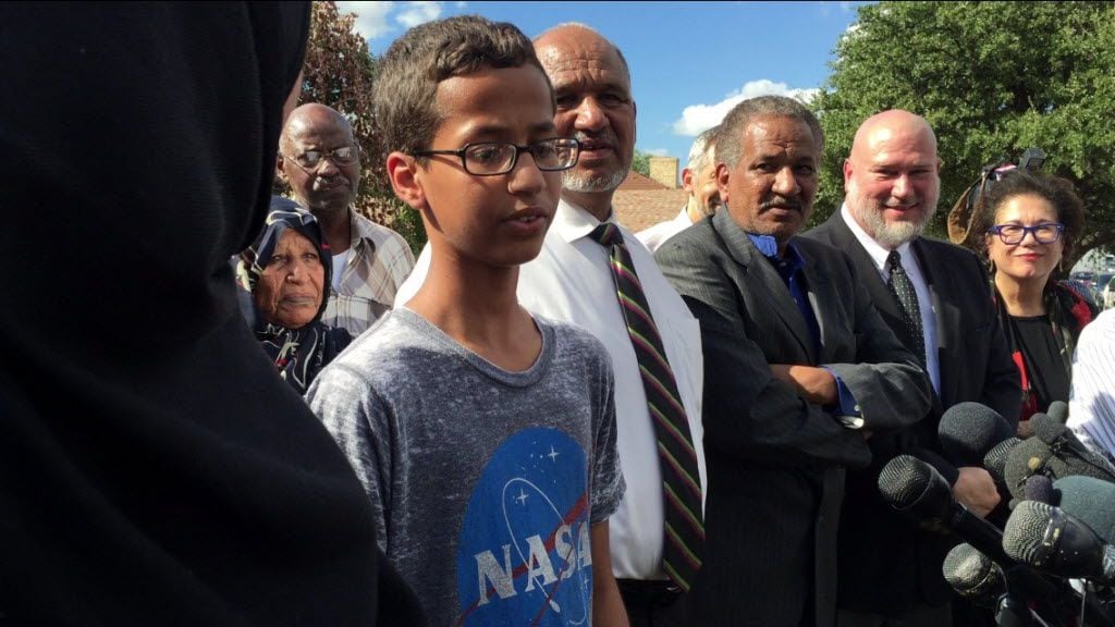 Irving resident Ahmed Mohamed, 14, talked to the media in September 2016 about the homemade...