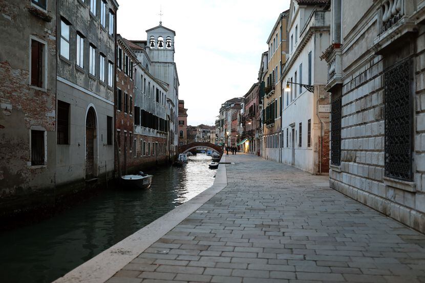 A completely empty fondamenta della Misericordia is seen Monday in Venice, Italy. Prime...