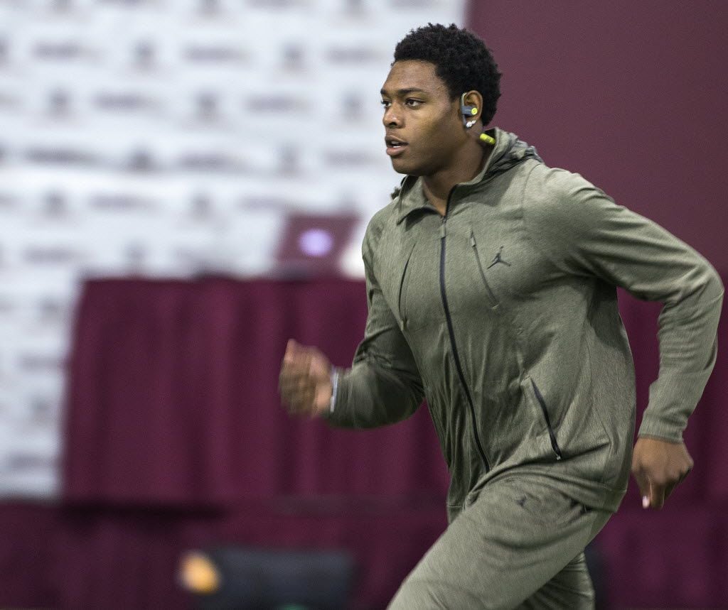 Defensive back Jalen Ramsey warms up during football Pro Day at Florida State in...