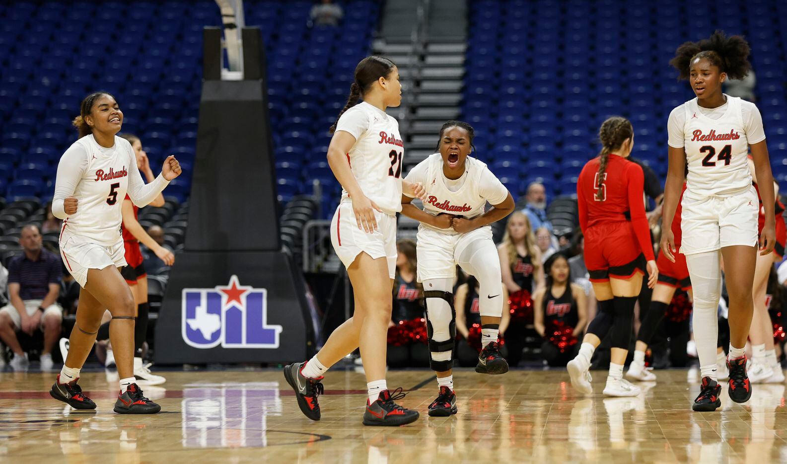 Frisco Liberty Journee Harris (23) reacts after a turnover as Frisco Liberty defeated...