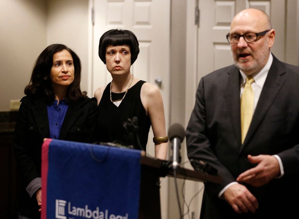 Fatma Marouf and Bryn Esplin looked on as Kenneth D. Upton Jr., senior counsel at Lambda...