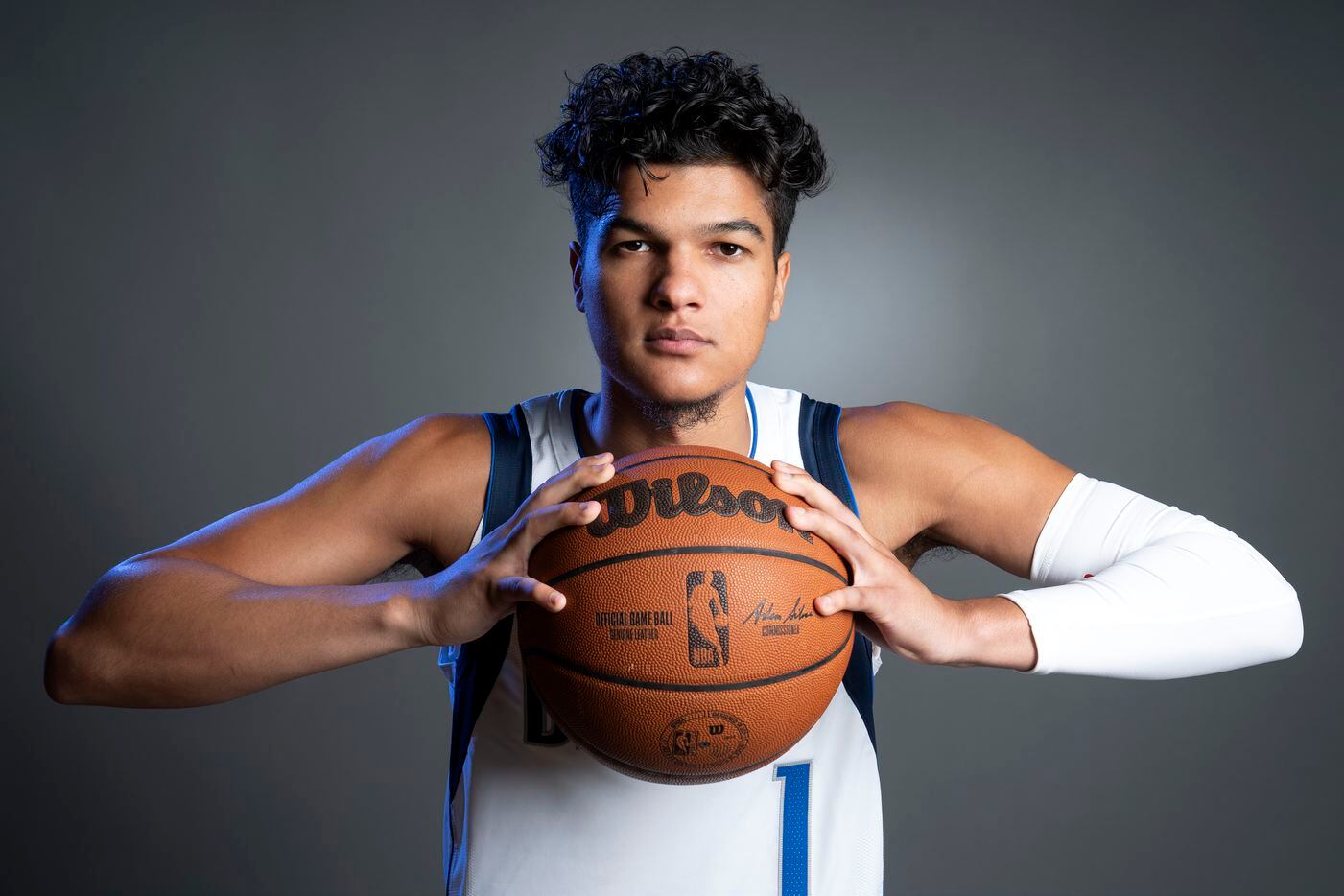 Dallas Mavericks guard Tyrell Terry (1) poses for a portrait during the Dallas Mavericks media day, Monday, September 27, 2021 at American Airlines Center in Dallas. (Jeffrey McWhorter/Special Contributor)