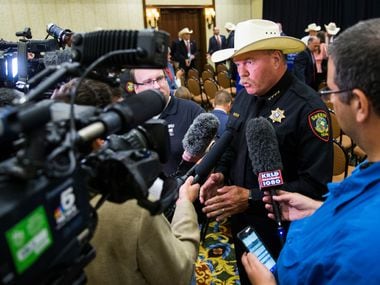 Tarrant County Sheriff Bill E. Waybourn is interviewed by reporters after 18 Texas sheriffs signed new 287(g) agreements from U.S. Immigration and Customs Enforcement (ICE) on July 31, 2017, at the Gaylord Texan in Grapevine.