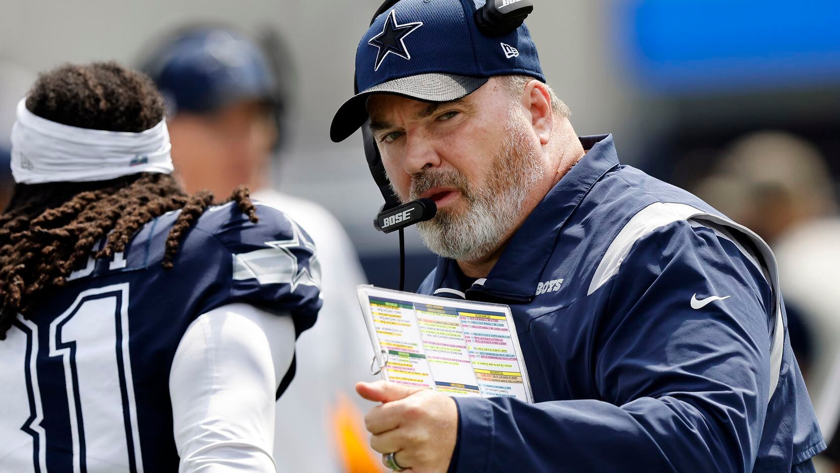 Dallas Cowboys head coach Mike McCarthy readies his team to face the Los Angeles Chargers at...