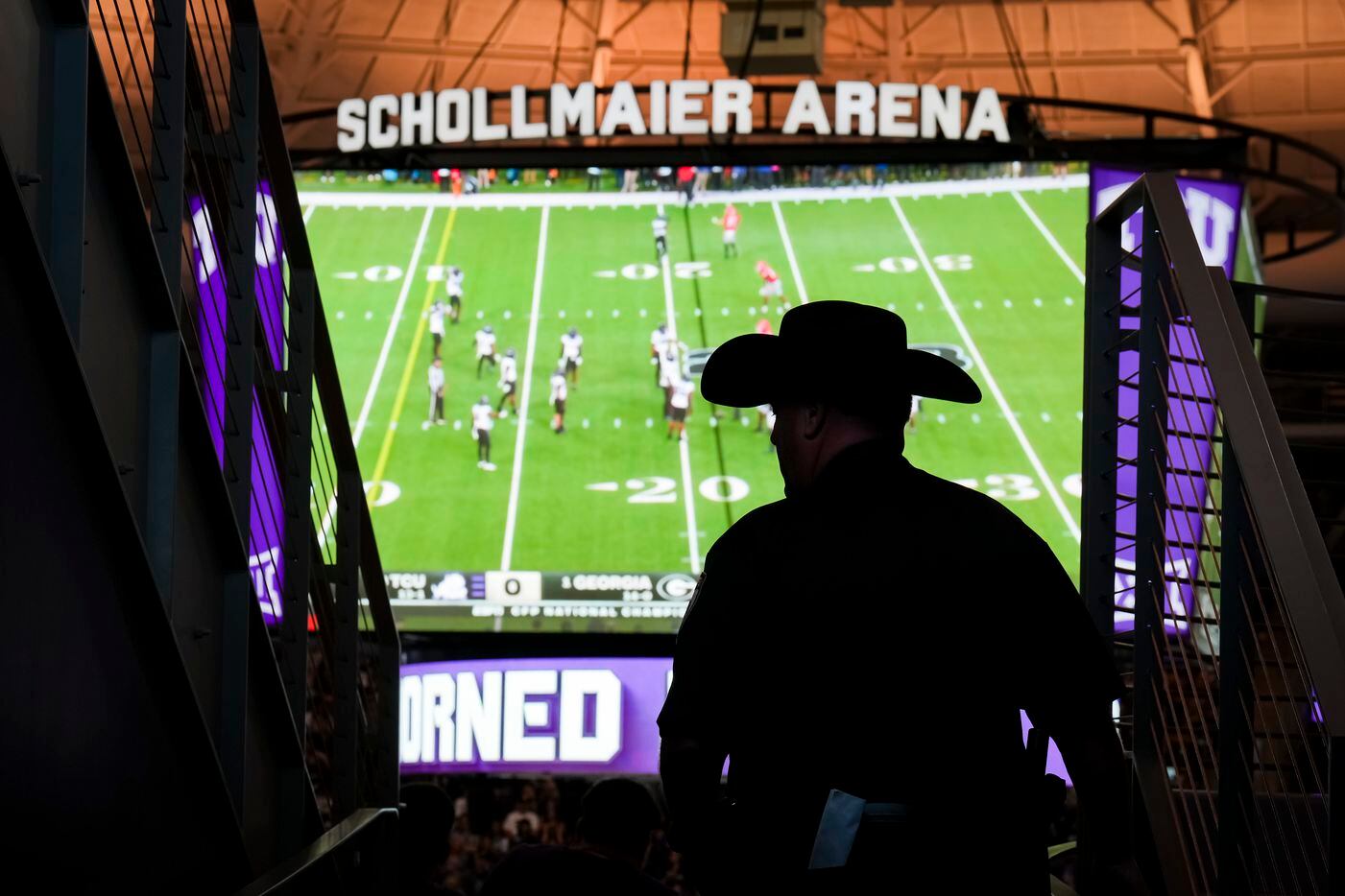 TCU fans watch during a College Football Playoff National Championship game watch party at...