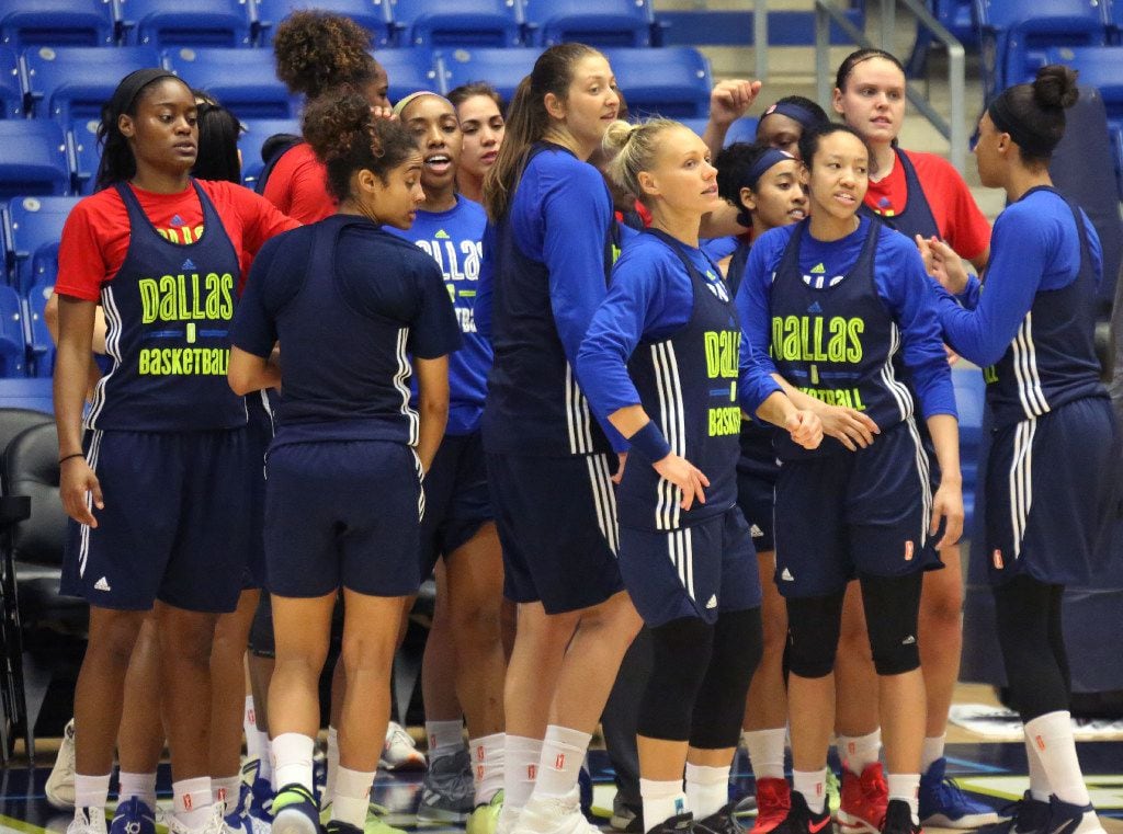 The Dallas Wings team is pictured during training camp at UTA's College Park Center in...