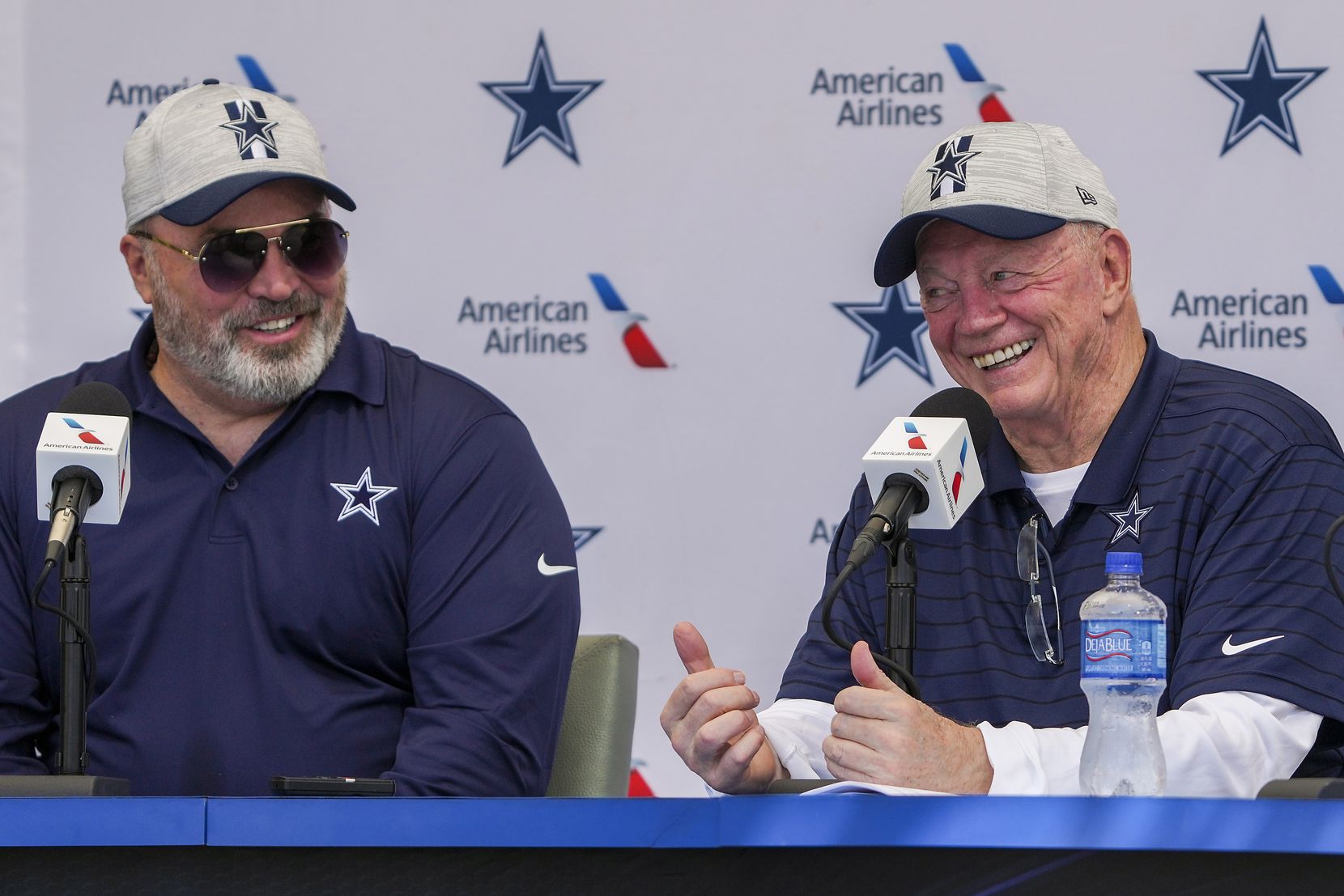 Dallas Cowboys owner and general manager Jerry Jones (right) and Dallas Cowboys head coach...