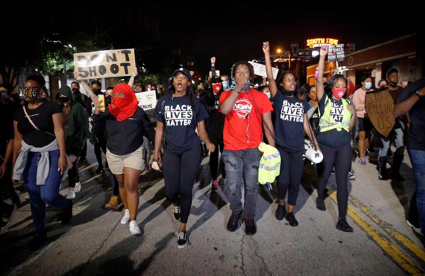 Next Generation Action Network led a protest and march down Lamar St. in support of Breonna Taylor in Dallas, Wednesday, September 23, 2020. A Kentucky grand jury brought no charges against the Louisville police for the killing of Taylor during a drug raid gone wrong. (Tom Fox/The Dallas Morning News)