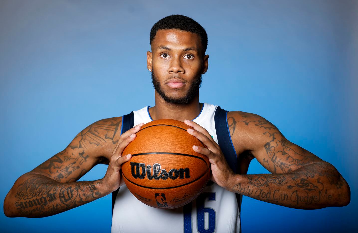 Dallas Mavericks’ D.J. Stewart Jr. is photographed during the media day at American Airlines...