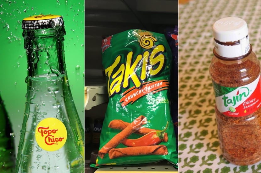 Topo Chico, Takis y Tajin, productos mexicanos.
