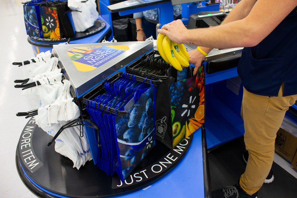 Walmart will add reusable bags to its checkout carousels for customer purchase in all its...