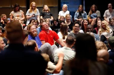 Brain Wang (center, right) and Ryan Garrahan (center, left) shared a laugh with the group...