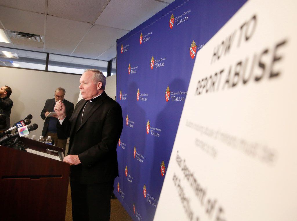 During a news conference at the Dallas Diocese headquarters, Bishop Edward J. Burns said...