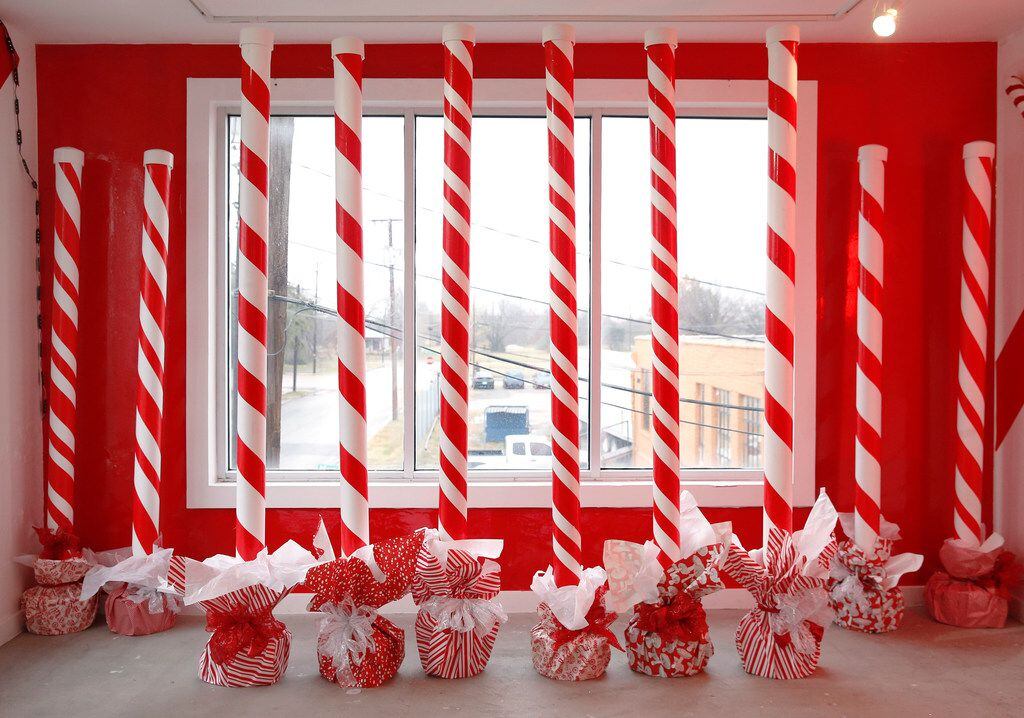 Candy Cane Lane has backdrops for taking photos in creator Sabi Shervi's Holly Jolly Pop-Up...