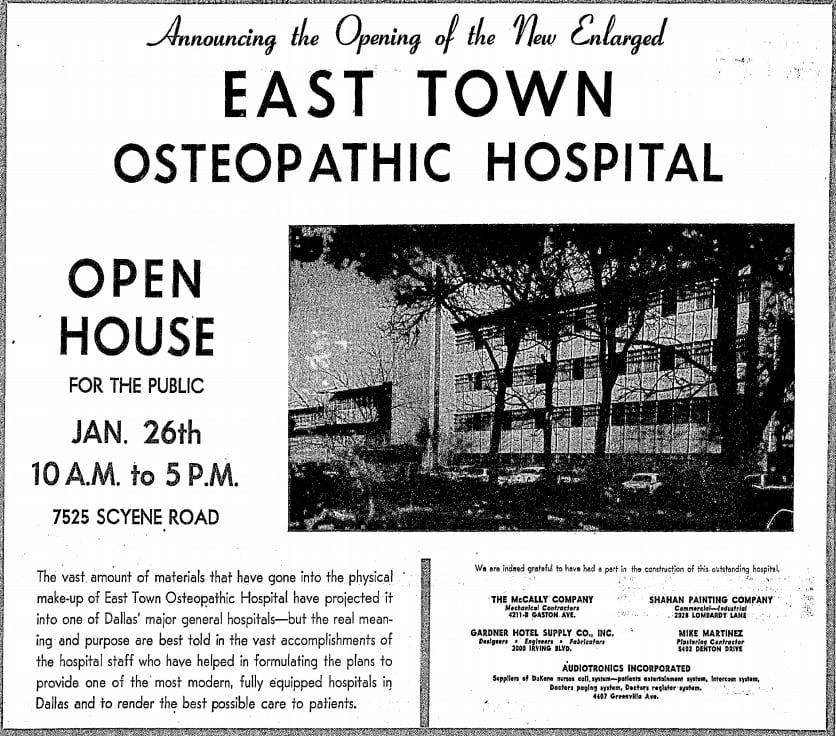 An ad that appeared in The Dallas Morning News in January 1964 for the hospital that now...