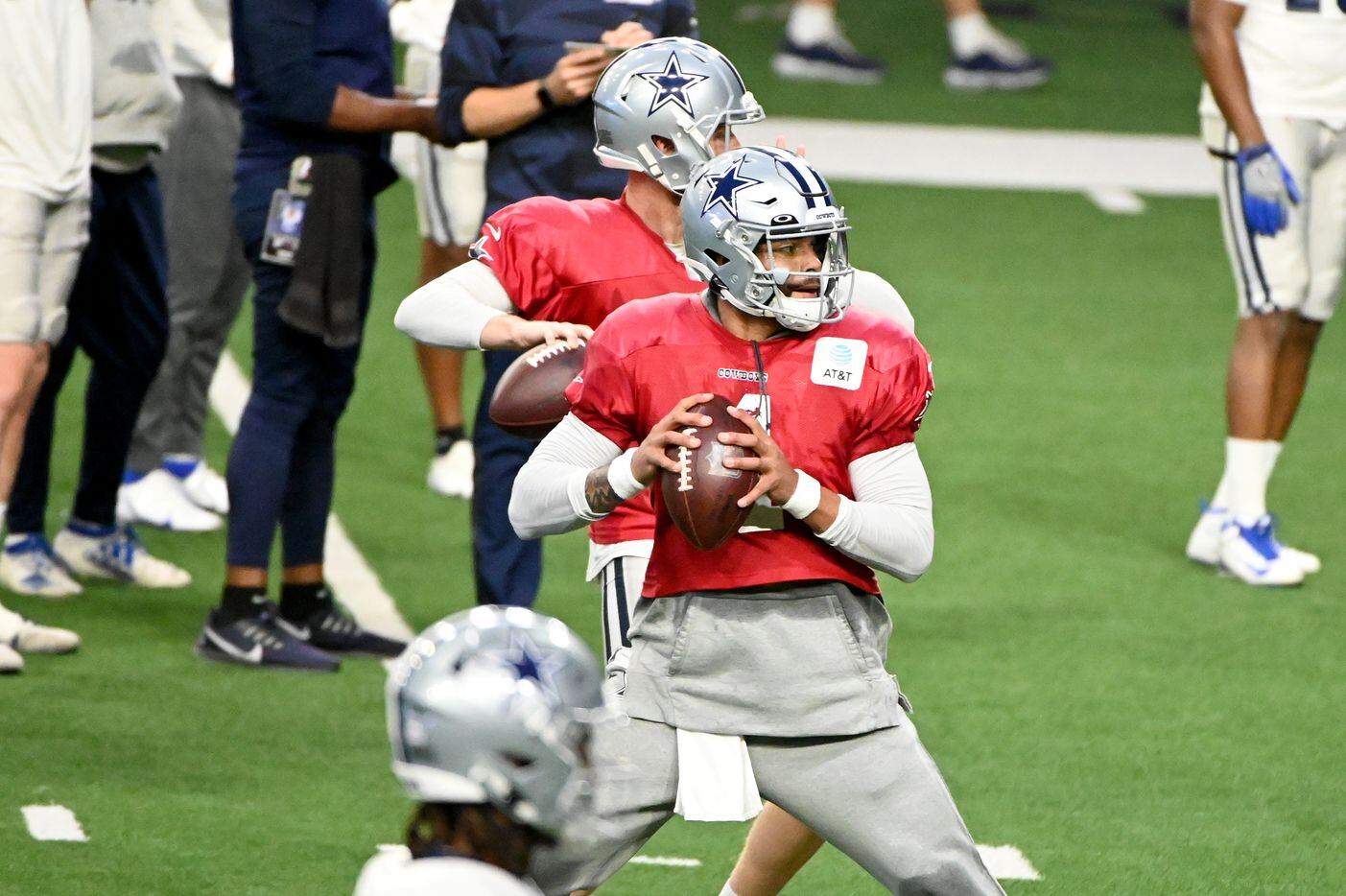 Dallas Cowboys quarterback Dak Prescott (4) looks to pass during Dallas Cowboys football...