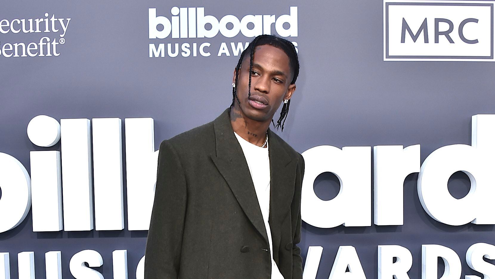 Travis Scott arrives at the Billboard Music Awards on Sunday, May 15, 2022, at the MGM Grand...