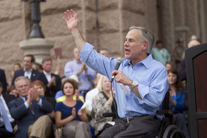 Texas Attorney General Greg Abbott, seen here speaking at a July 8, 2019 anti-abortion rally...