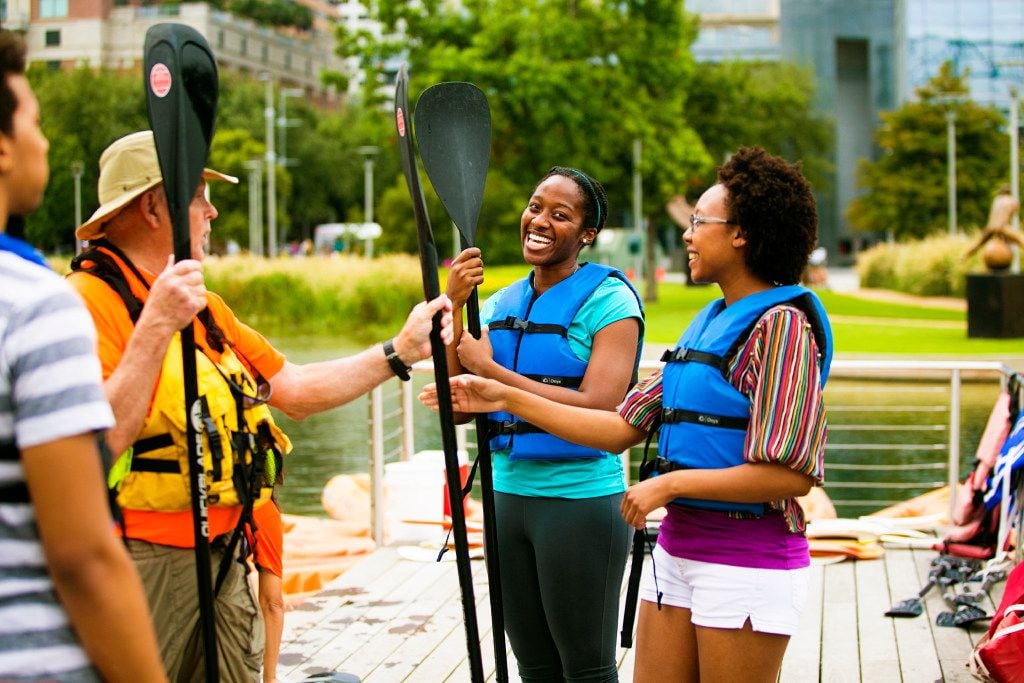 You can paddle and canoe at Discovery Green in Houston.