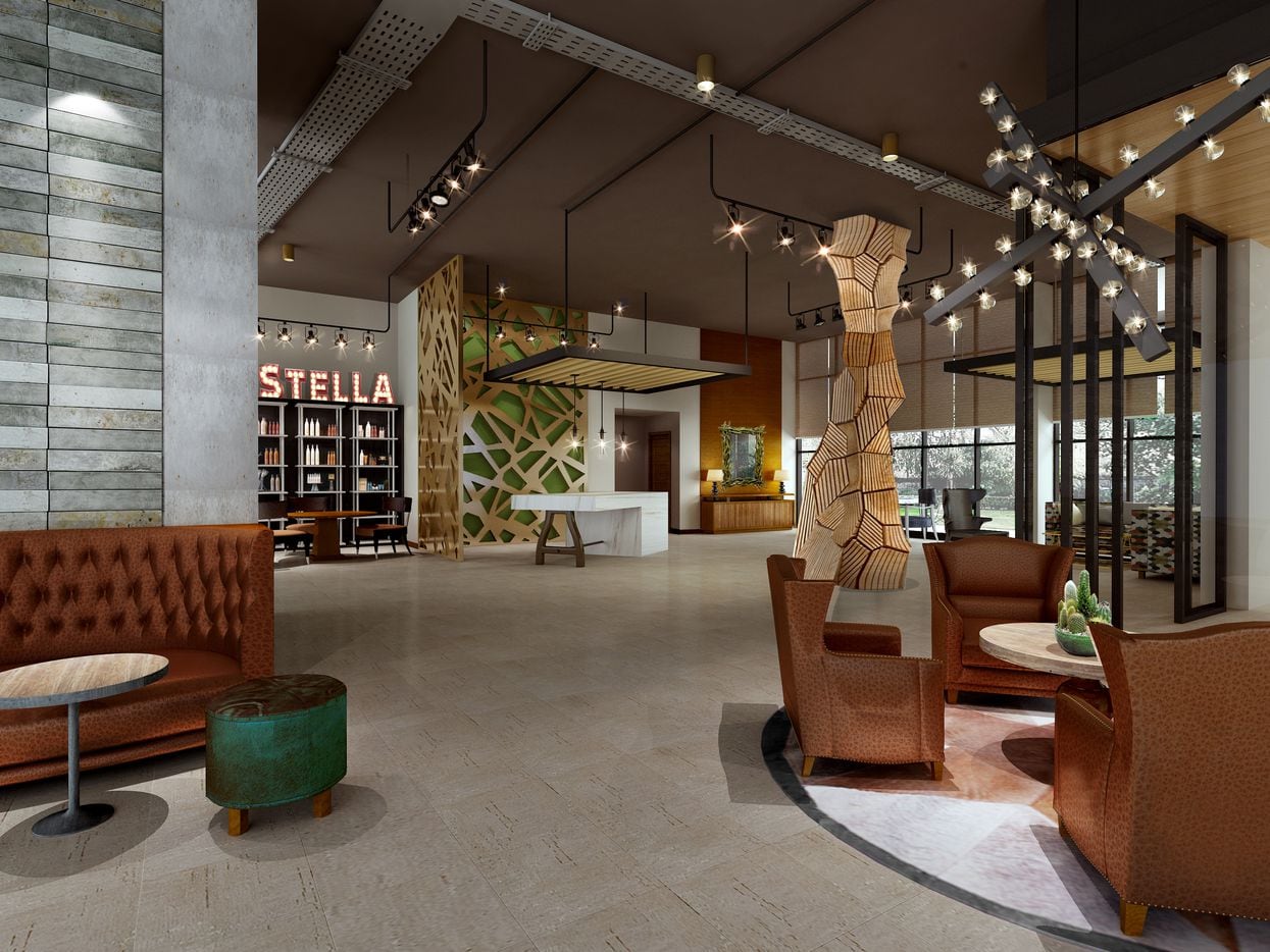 A rendering of the lobby at The Stella in College Station.
