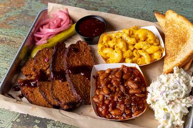 This platter of barbecue, photographed Feb. 2, 2024 at VBQ in Fort Worth, is entirely vegan....