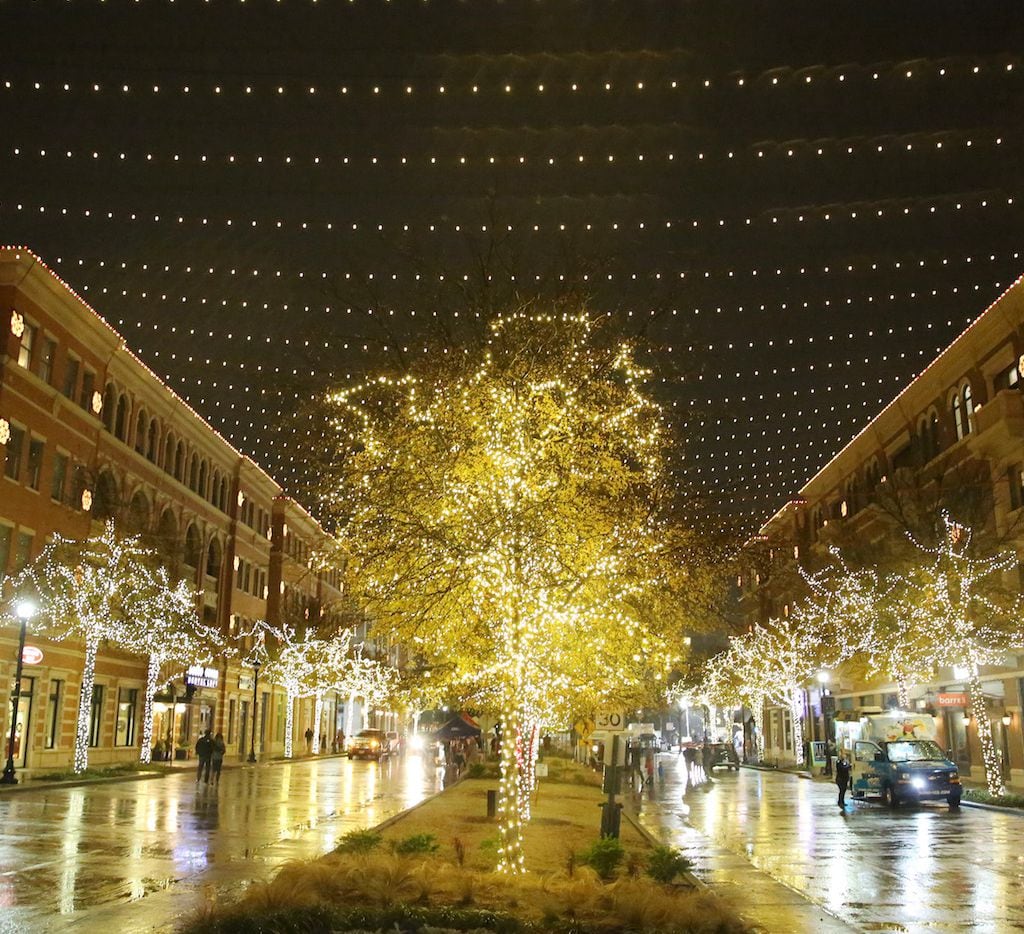 Lights illuminate downtown Frisco during Christmas in the Square.
