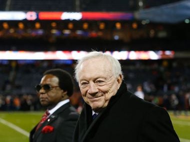 Dallas Cowboys owner Jerry Jones walks onto the field prior to a NFL matchup between the Dallas Cowboys and the Chicago Bears on Thursday, Dec. 5, 2019, at Soldier Field in Chicago. (Ryan Michalesko/The Dallas Morning News)
