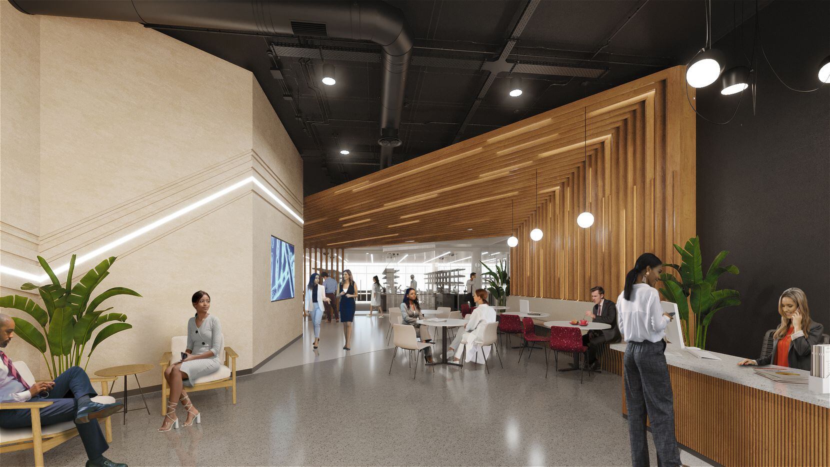 A rendering of the reception space in the labs.