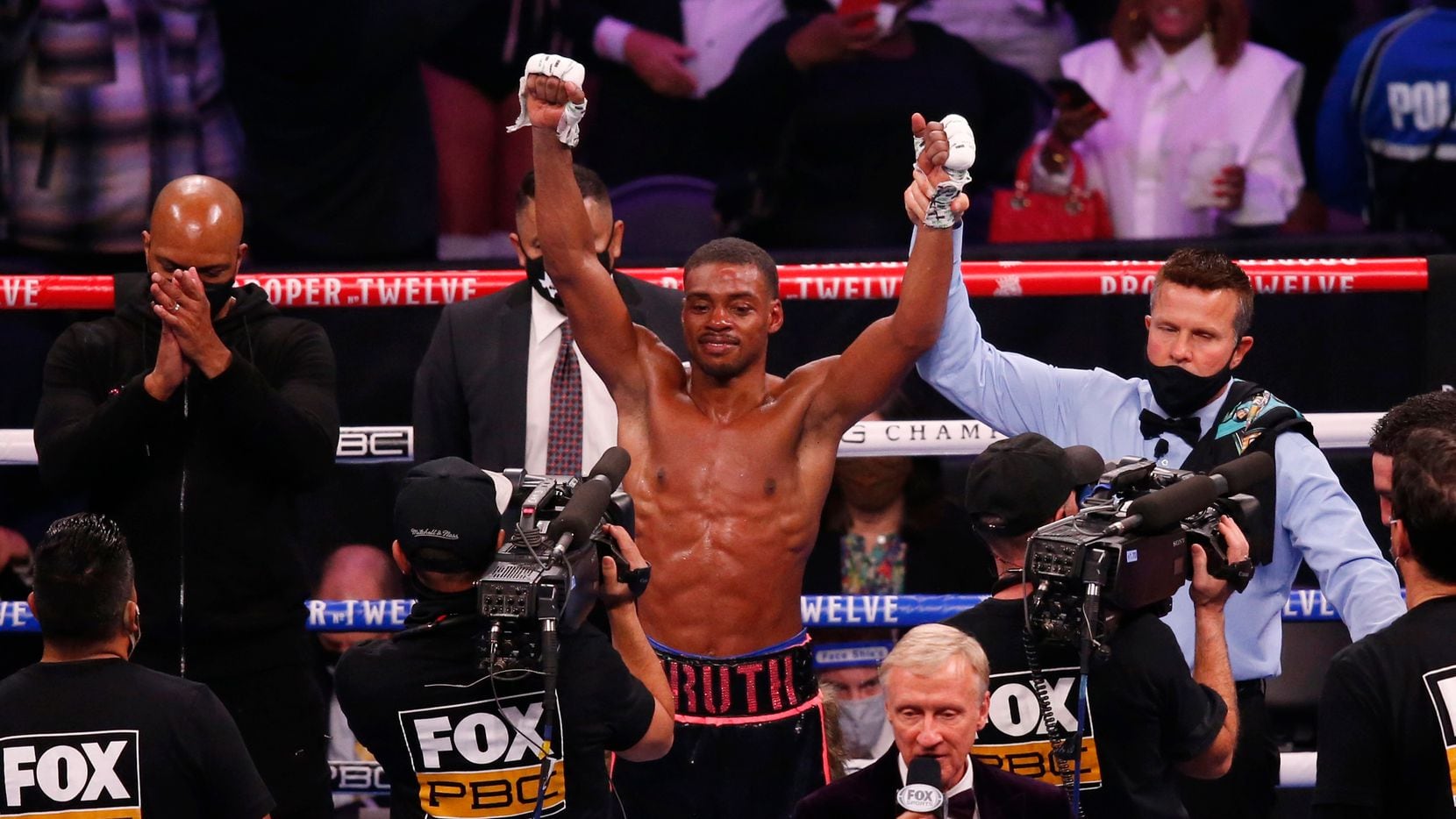 Errol Spence, Jr. is named the winner against Danny García in a WBC & IBF World Welterweight Championship boxing match at AT&T Stadium on Saturday, December 5, 2020 in Arlington, Texas. Spence Jr. won by unanimous decision in 12 rounds.