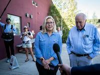Rep. Liz Cheney, R-Wyo., arrives, with her father, former Vice President Dick Cheney, a...