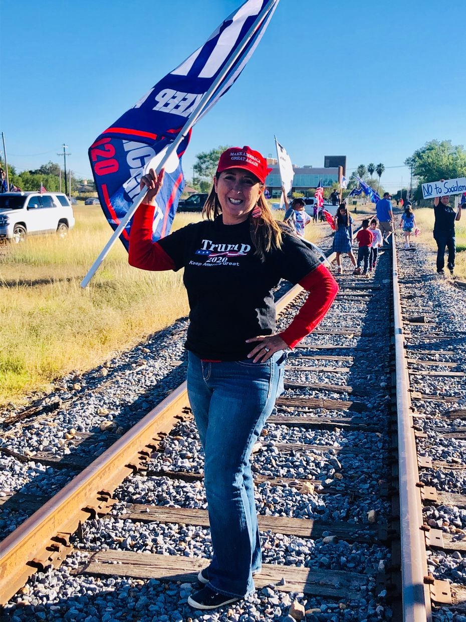 McAllen resident Eva Arechiga posed at a Trump Train rally she organized earlier this year. The rallies became regular Saturday events.