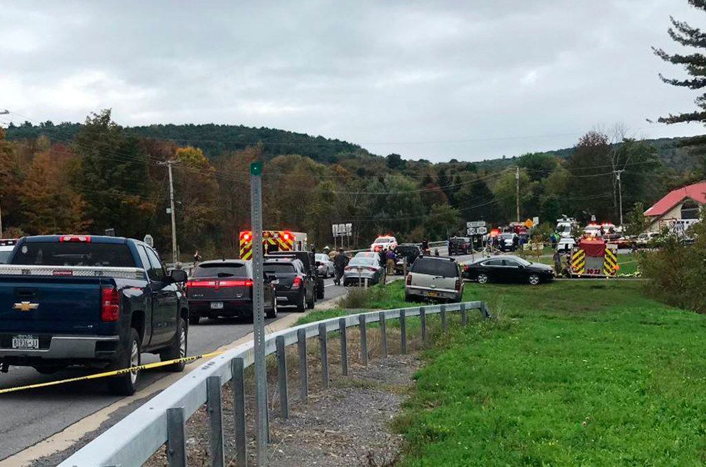 E mergency personnel respond to the scene of a deadly crash in Schoharie, N.Y. (WTEN via AP)