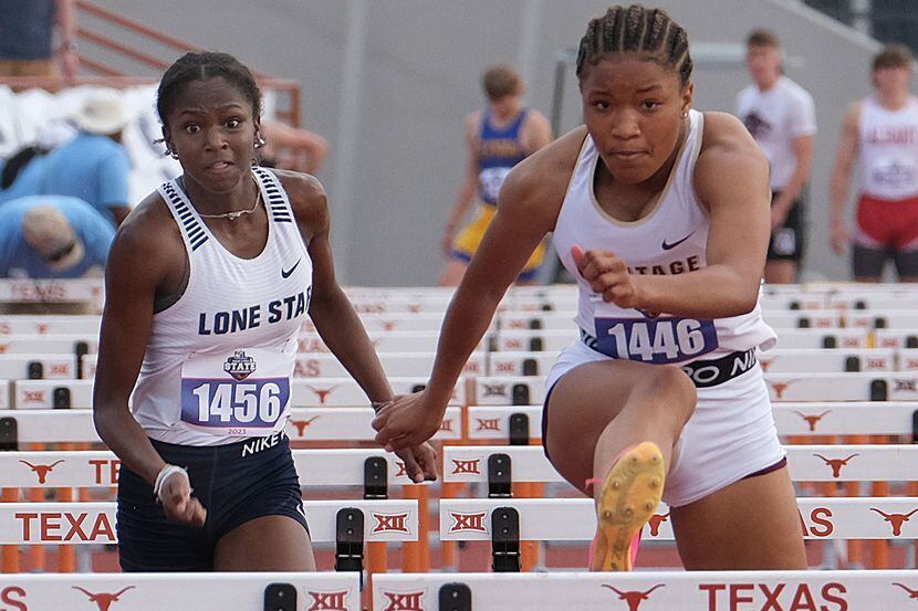 Kelis Jules for Frisco Lone Star on left and Kaylah Braxton of Frisco Heritage compete in...