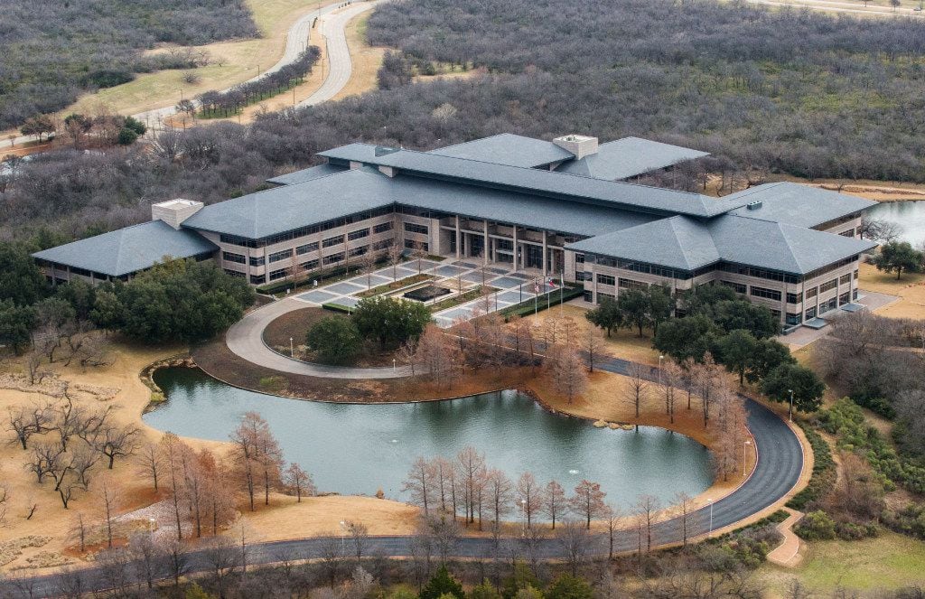 An aerial photo of the Exxon Mobil headquarters in Irving located near S.H. 114.