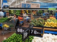 New signs added to the produce section inside a remodeled Walmart store in Forney. It's one...