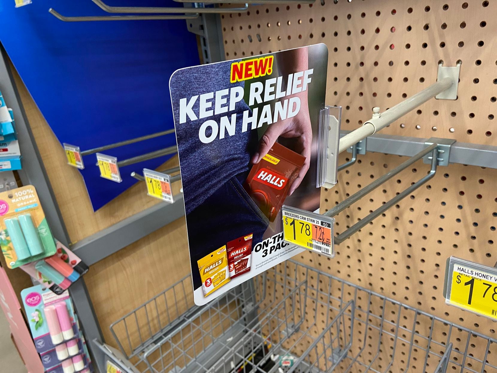 Stores are challenged to keep cough drops in stock as this display illustrates at the Walmart Supercenter in Dallas at Timber Creek Crossing shopping center.