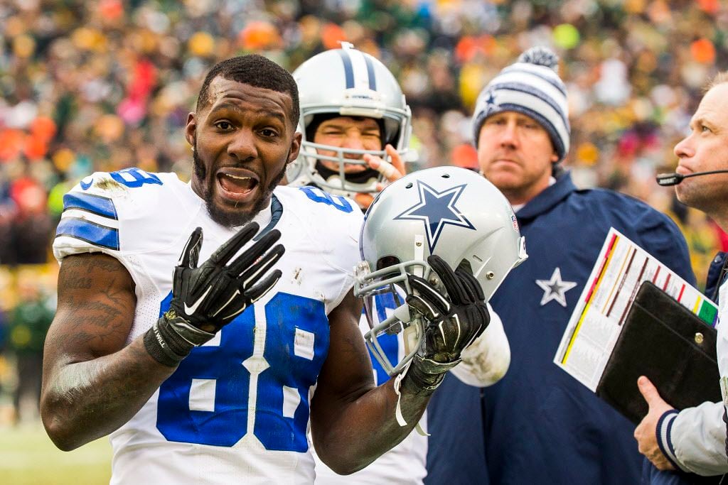 Dallas Cowboys wide receiver Dez Bryant reacts after his apparent reception was reversed on...
