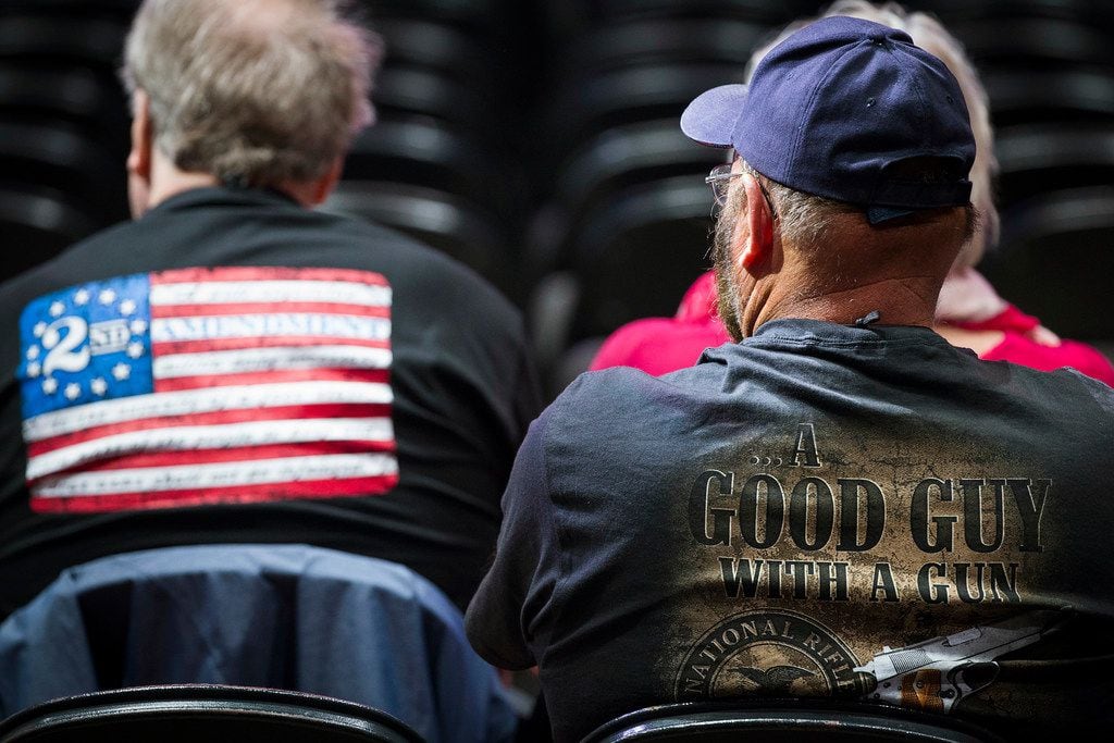 People in the audience wait for the start of the National Rifle Association-Institute for Legislative Action Leadership Forum at the Kay Bailey Hutchison Convention Center on Friday, May 4, 2018, in Dallas. 