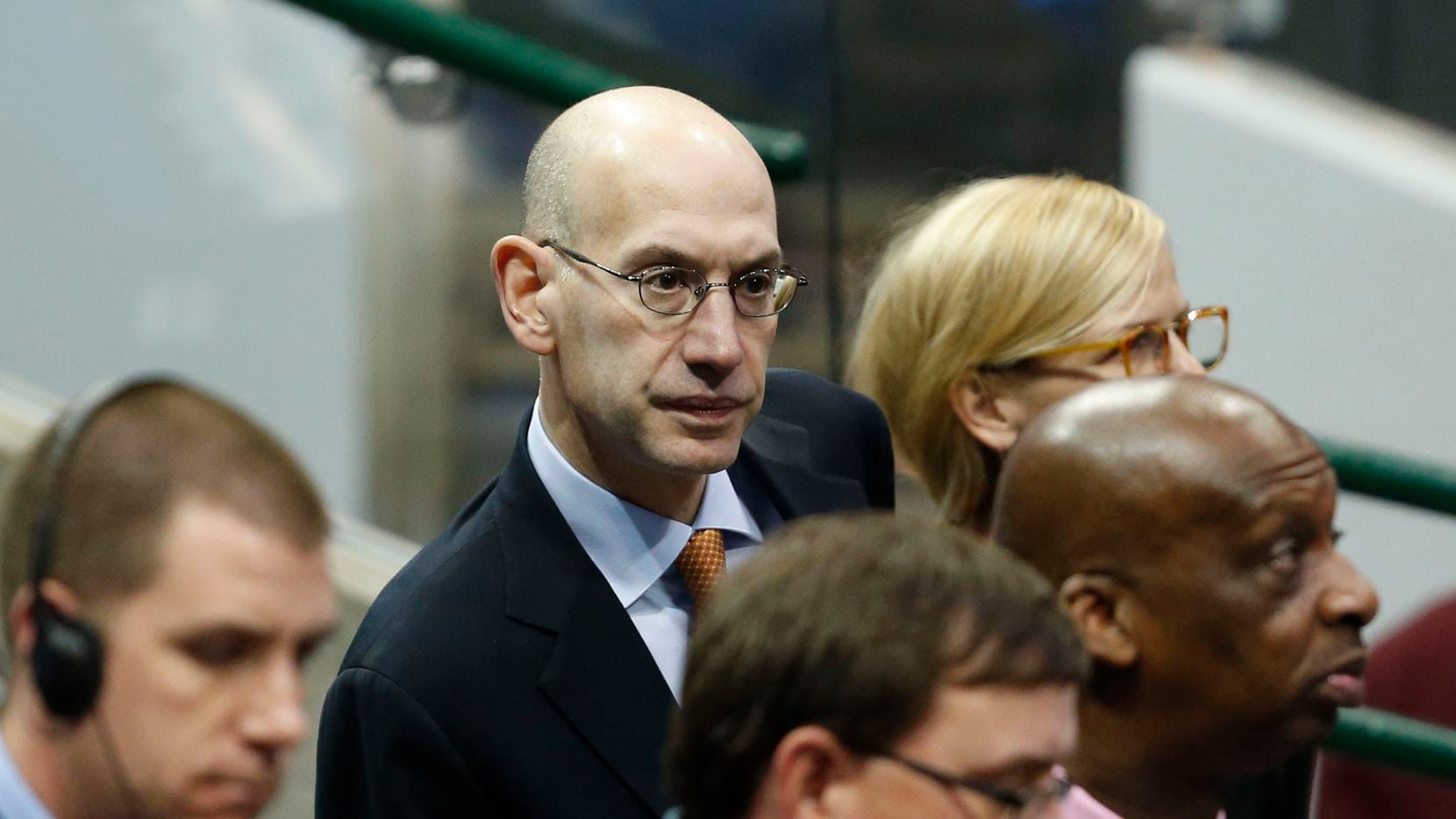 NBA Commissioner Adam Silver in attendance at the game between the Dallas Mavericks and...