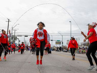 Charisse Dukes jumps double dutch with members of the 40 Plus Double Dutch Club during the...