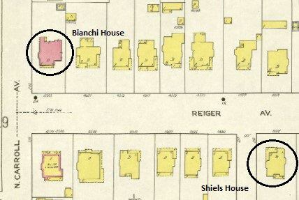 A section of the 1922 Sanborn Fire Insurance Map of Dallas. The Bianchi House is at the top...