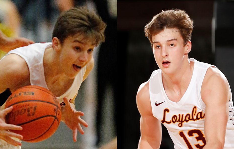 Baylor Hebb with Colleyville Heritage in 2019 (left) and Loyola (2021).