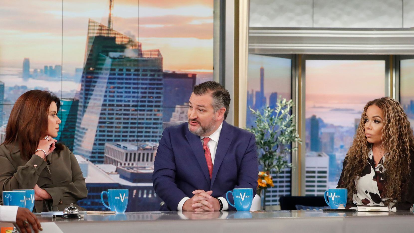 Sen. Ted Cruz speaks Oct. 24, 2022, on ABC's The View with co-hosts Sunny Hostin, right, and...