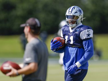 Dallas Cowboys linebacker Micah Parsons (11) trains during a practice at The Star, Thursday,...