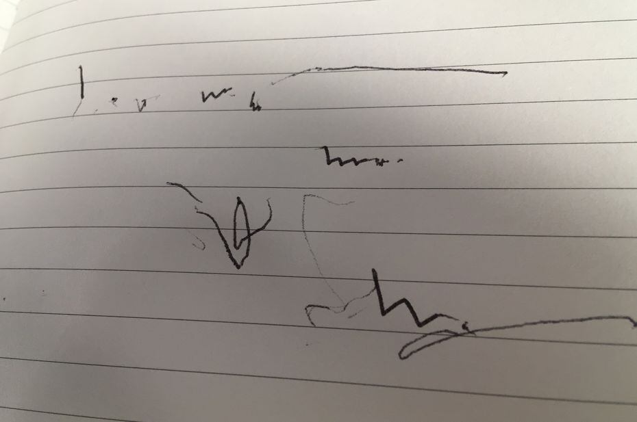 Charlie's attempt to write: "What happened?" 24 hours after arriving in the ER following a ...