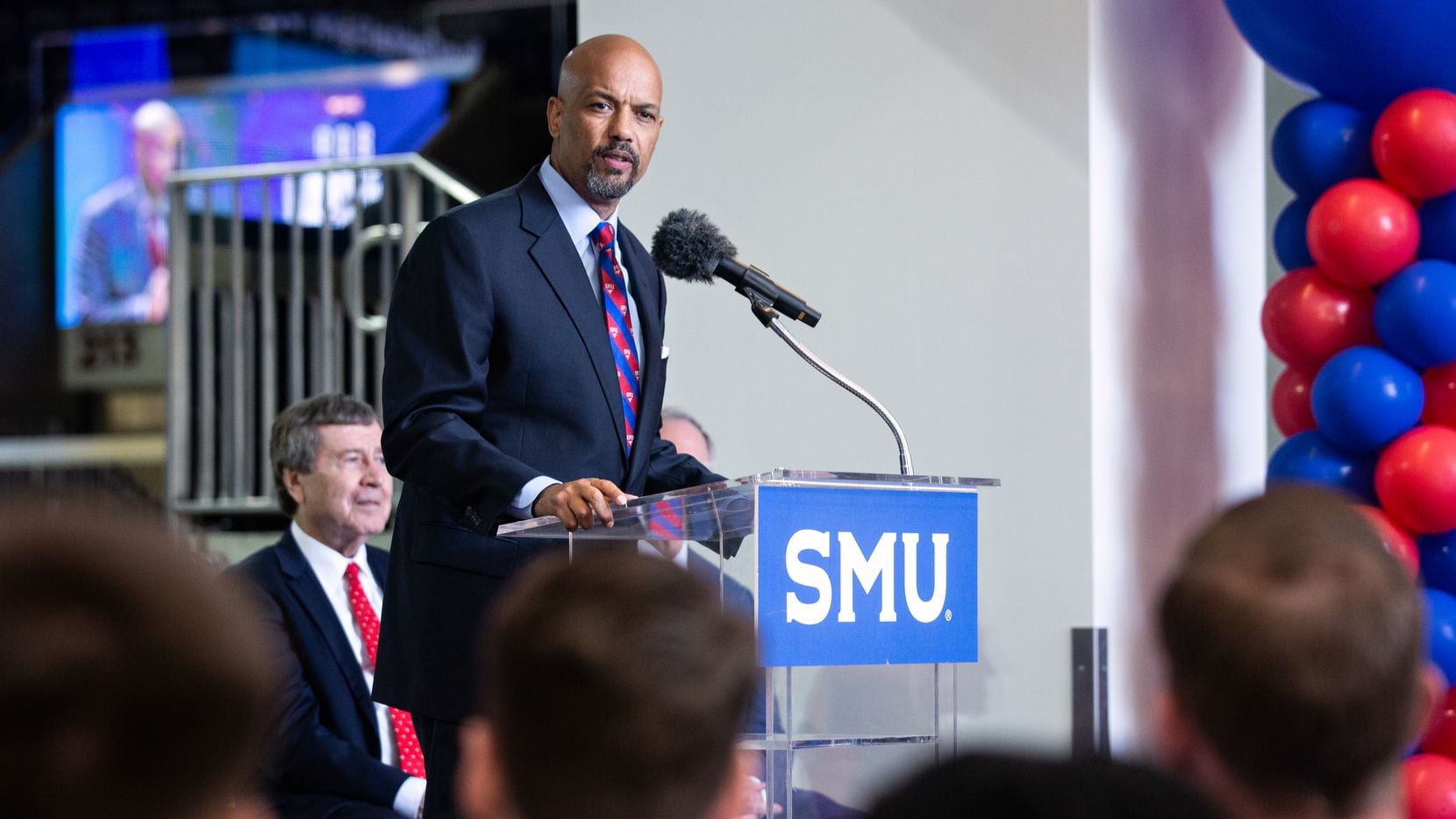 SMU’s new Head Men’s Basketball Coach Rob Lanier addresses the SMU men’s basketball players...